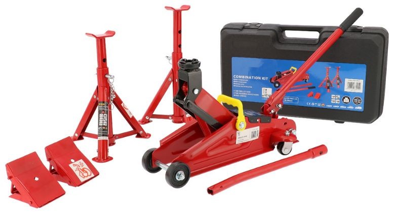 Podnośnik hydrauliczny 2 T + podst. 2szt. + kliny 2szt. - AIRPRESS